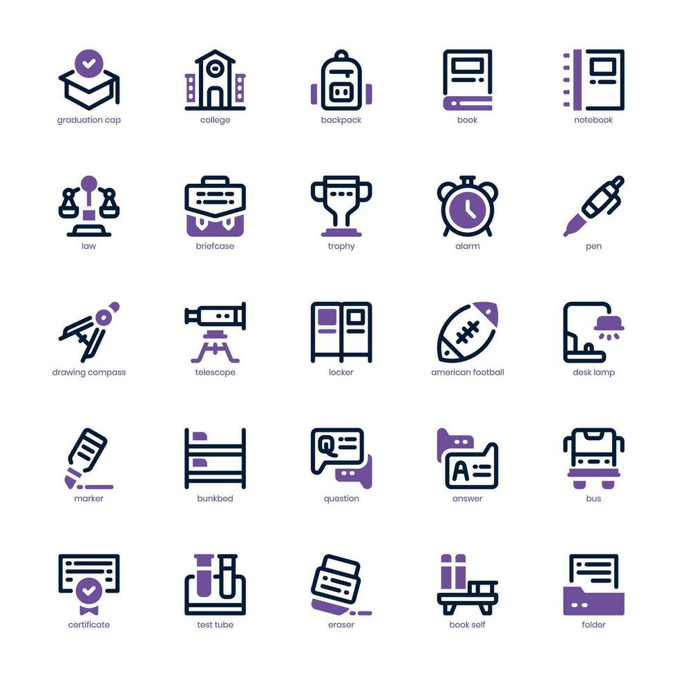 College Life icon pack for your website, mobile, presentation, and logo design. College Life icon dual tone design. Vector graphics illustration and editable stroke.