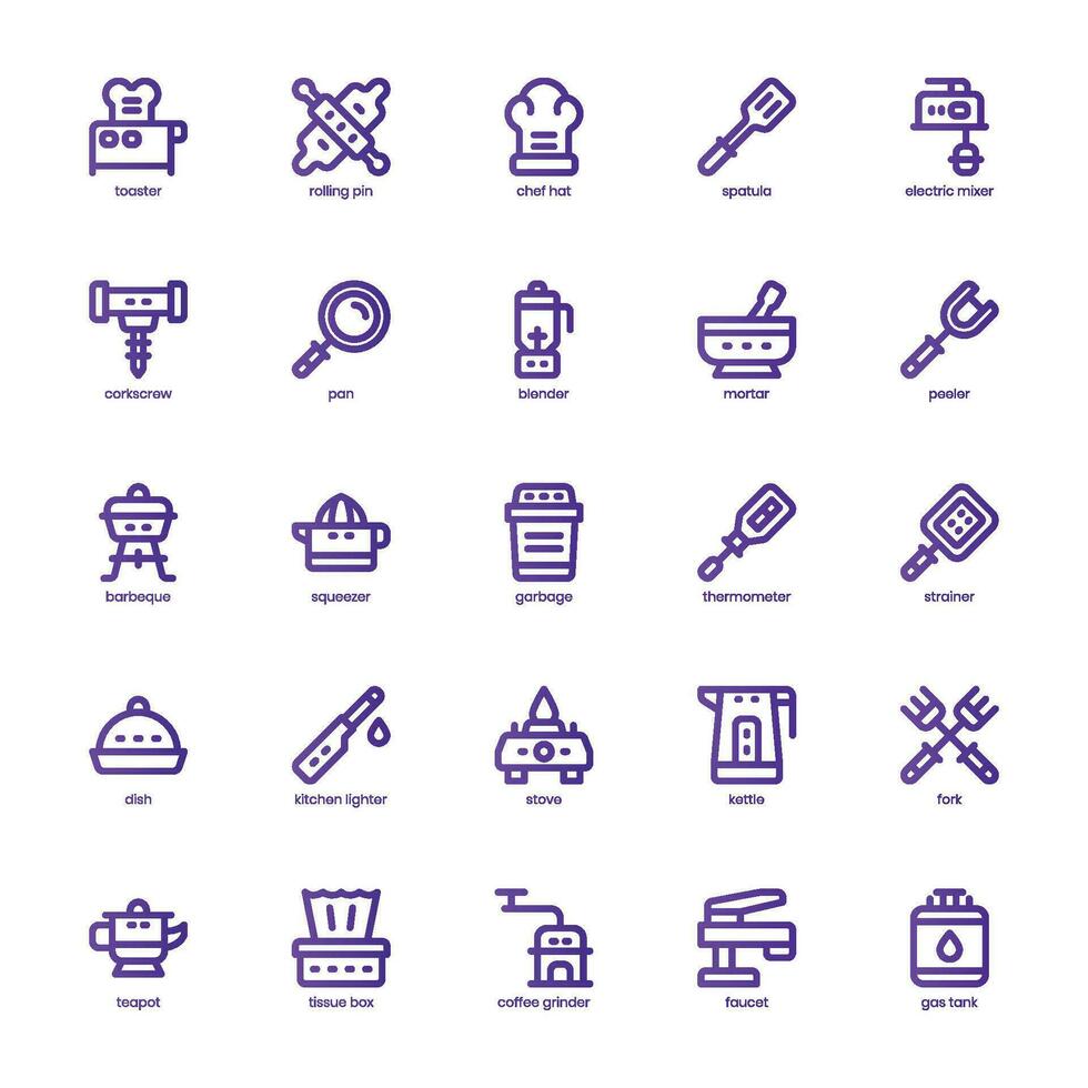 Kitchen Appliance icon pack for your website, mobile, presentation, and logo design. Kitchen Appliance icon basic line gardient design. Vector graphics illustration and editable stroke.