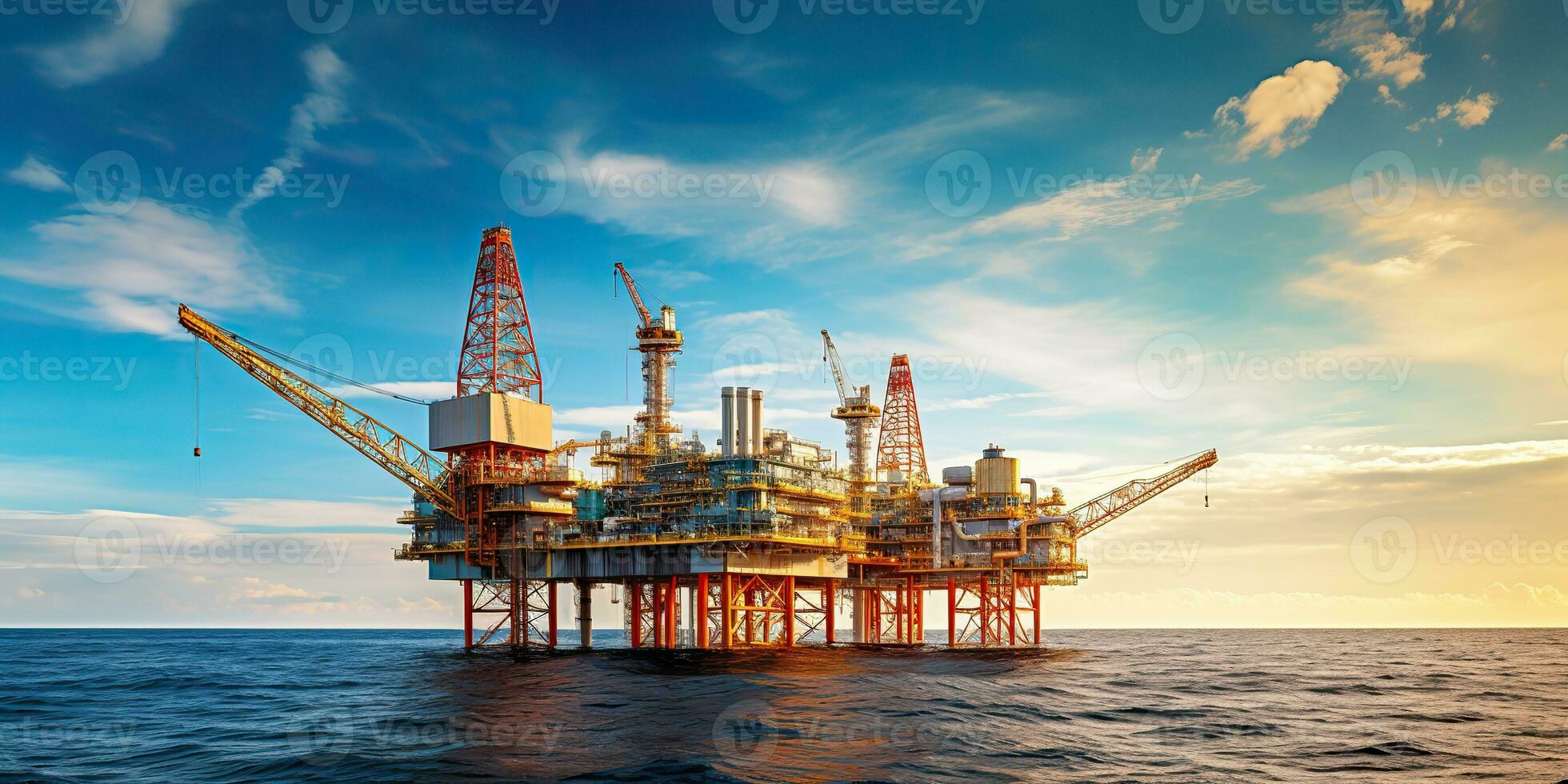 AI Generated. AI Generative. Sea ocean nautical marine offshore drilling oil gas platform station. Graphic Art photo