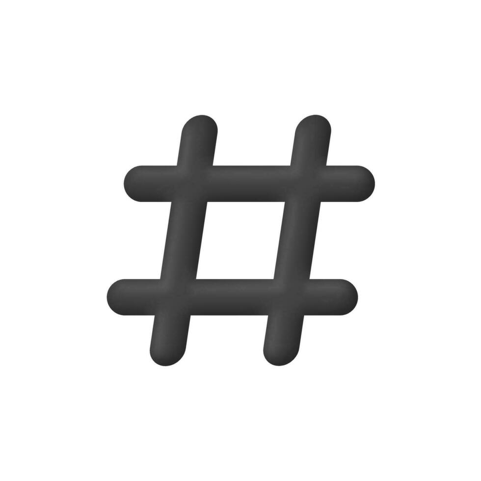 3d Realistic Hashtag symbol vector illustration.