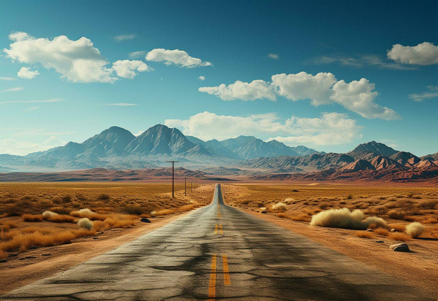 ai generativo foto la carretera claro cielo Desierto montañas paisaje realista imagen, ultra alta definición, alto diseño muy detallado