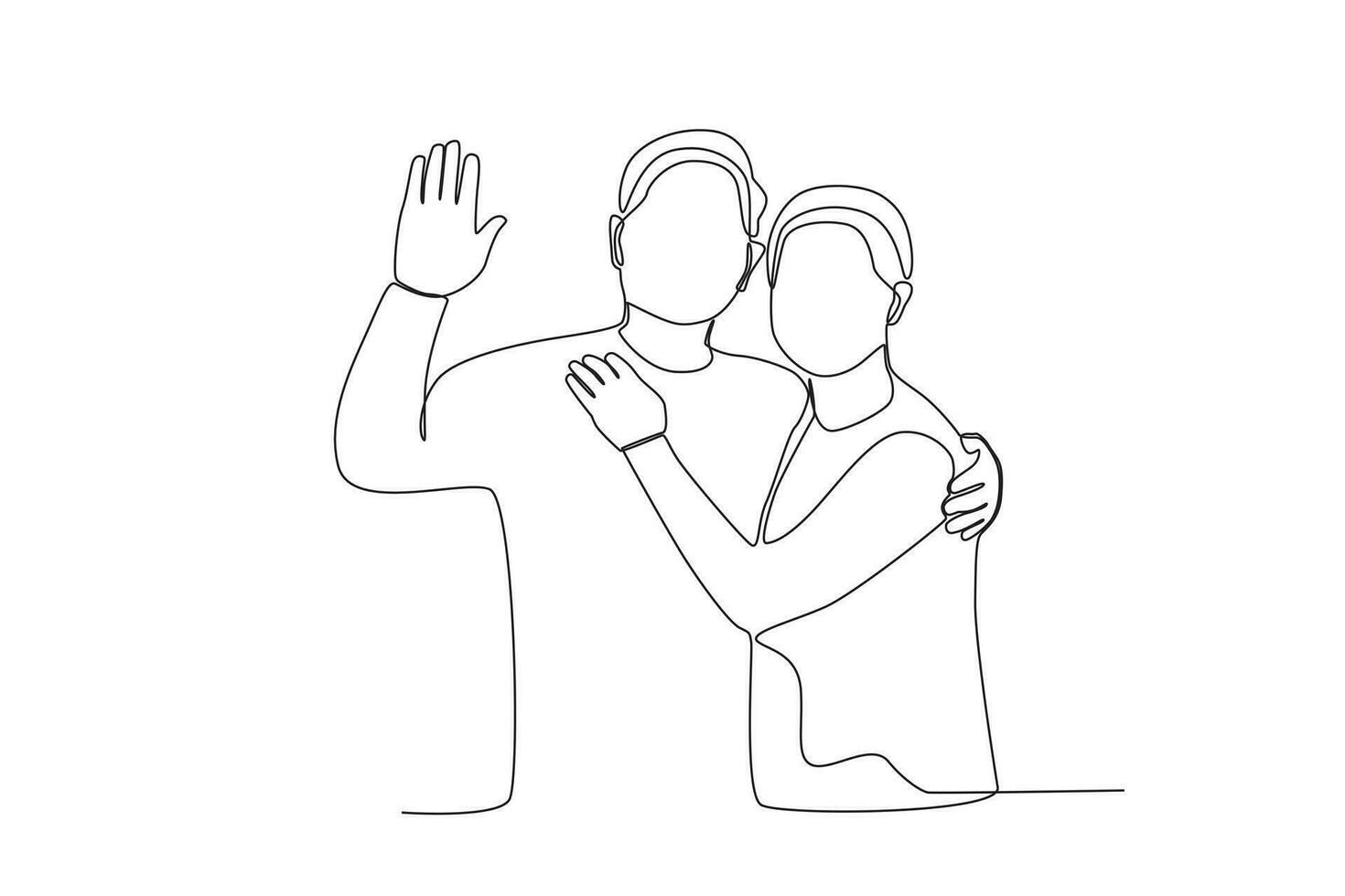 Single continuous line drawing a pair of grandparents greeting relatives vector