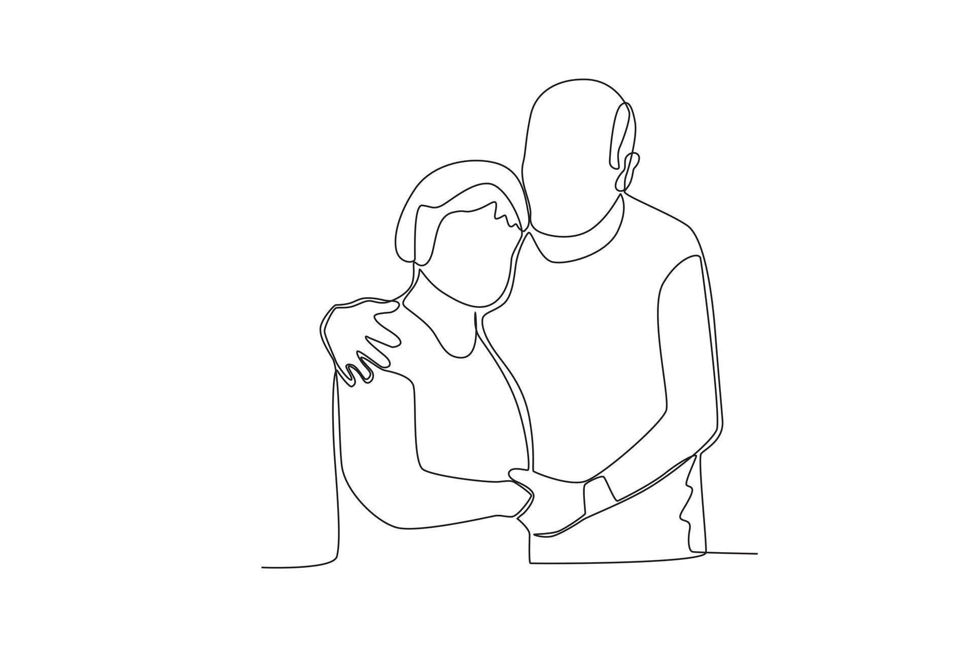 Single continuous line drawing a pair of grandparents who love each ...