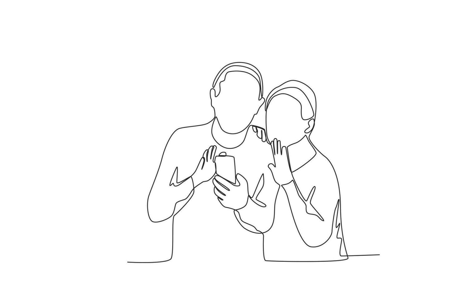 Single continuous line drawing a Grandparents couple on video call via mobile phone vector