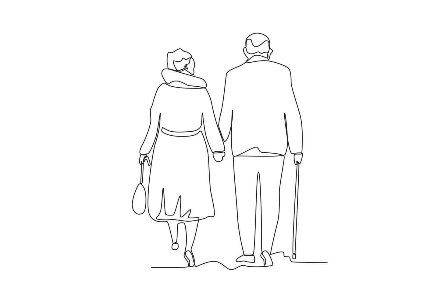 soltero continuo línea dibujo un par de abuelos caminando en el parque vector