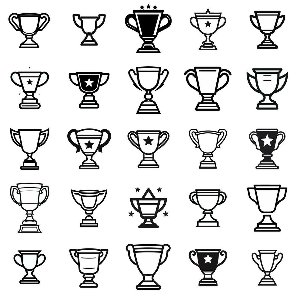 trofeo icono conjunto negro contorno minimalista vector