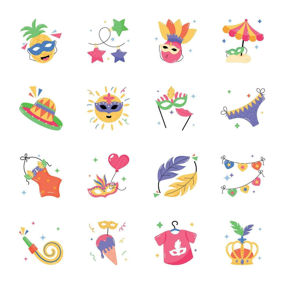 Bundle of Rio Carnival Celebrations Flat Stickers vector