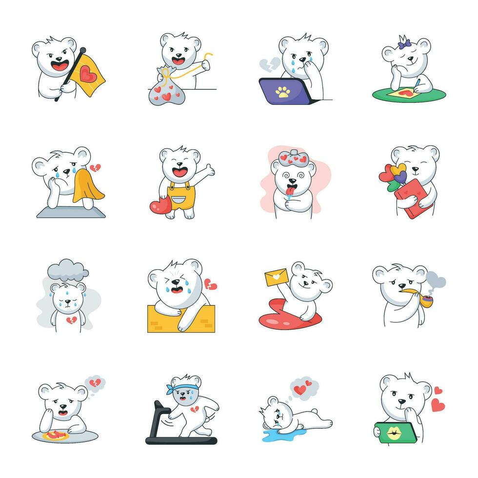 Cute Valentine Bear Flat Stickers vector