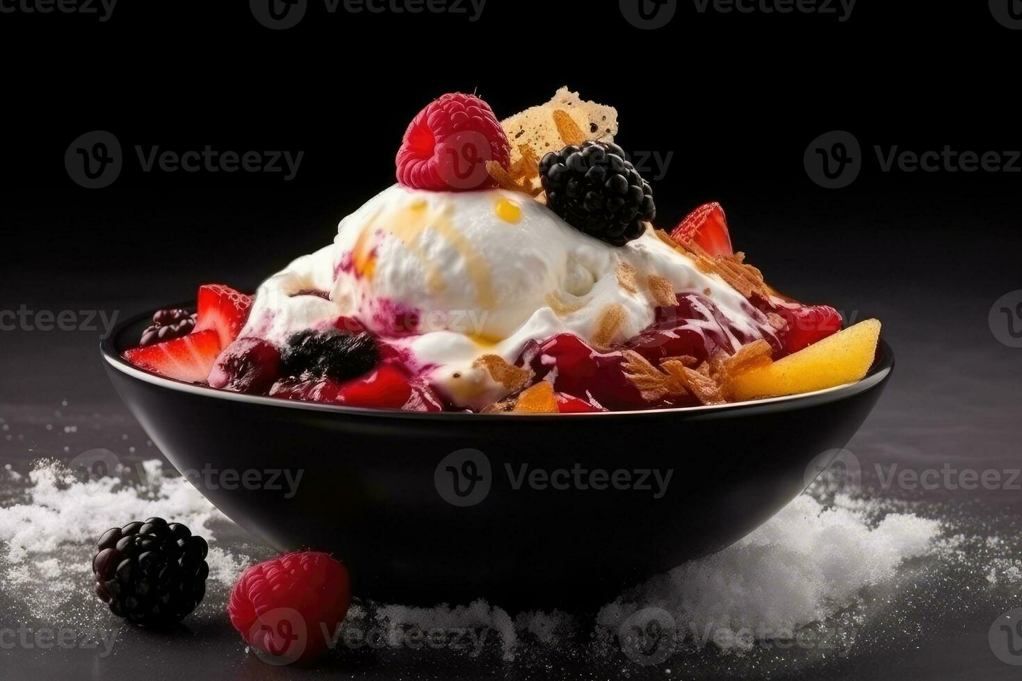 hyper realistic quality of patbingsu Korean shaved ice dessert AI Generated photo