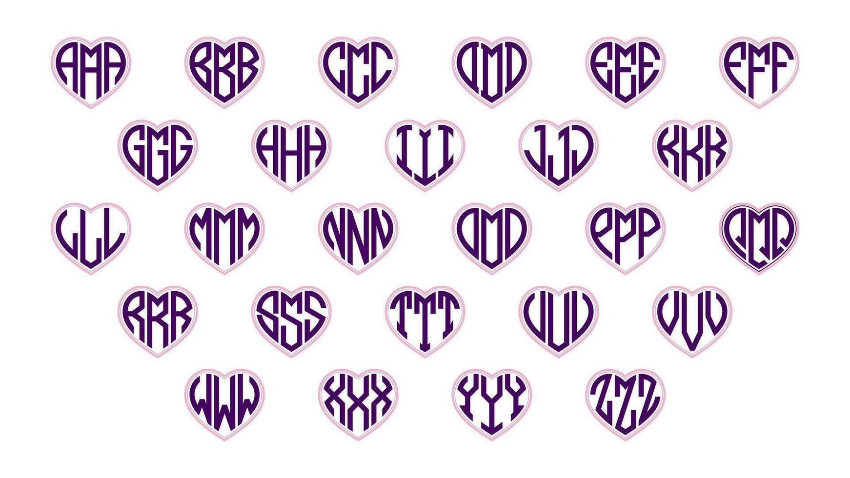 Heart Monogram 3 Letters Alphabet Font Love Logo Valentine Logotype Embroidery vector
