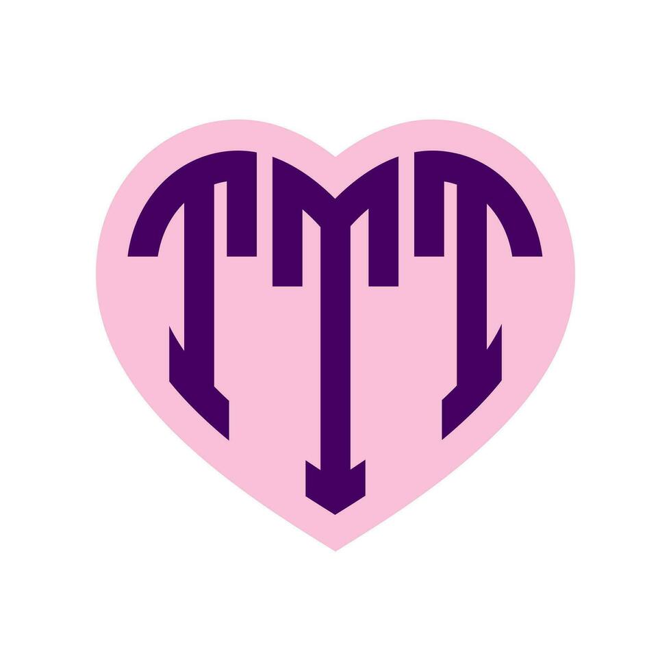 Logo T Heart Monogram 3 Letters Alphabet Font Love Logo Valentine Logotype Embroidery vector