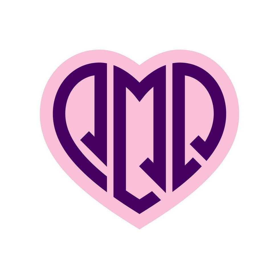 logo q corazón monograma 3 letras alfabeto fuente amor logo enamorado logotipo bordado vector