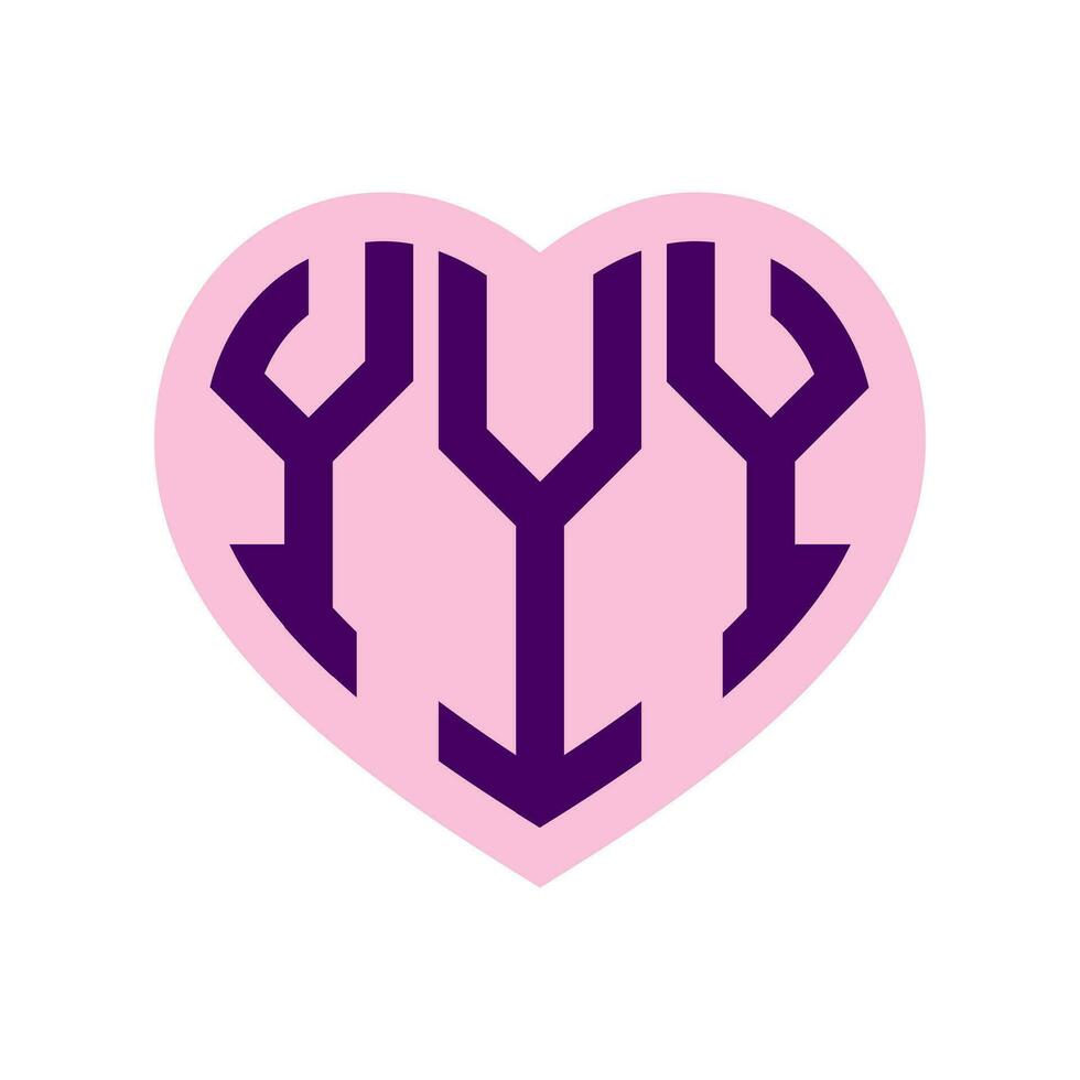 Logo Y Heart Monogram 3 Letters Alphabet Font Love Logo Valentine Logotype Embroidery vector