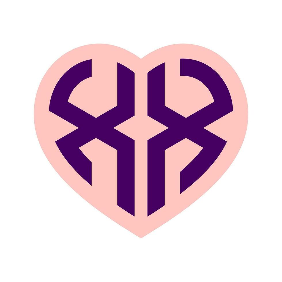 logo X corazón monograma 2 letras alfabeto fuente amor logo enamorado logotipo bordado vector