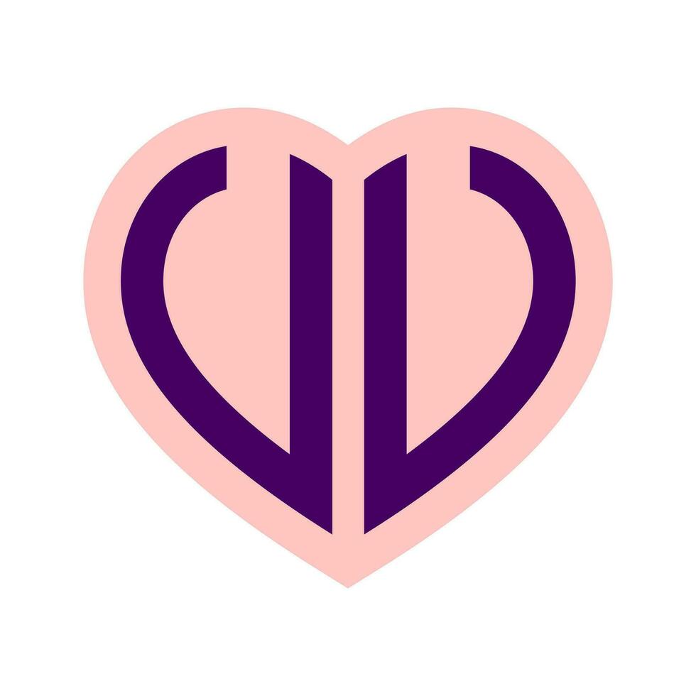 logo v corazón monograma 2 letras alfabeto fuente amor logo enamorado logotipo bordado vector