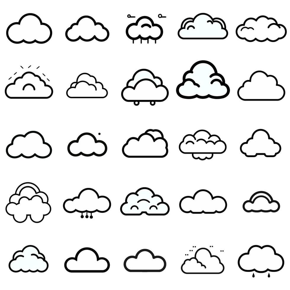 minimalista nube cielo icono conjunto vector