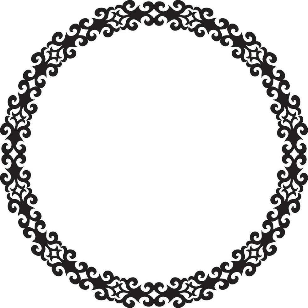 vector monocromo kazakh nacional redondo patrón, marco. étnico ornamento de el nómada pueblos de Asia, el genial estepa, kazajos, kirguís, kalmyks, mongoles, entierros, turcomanos