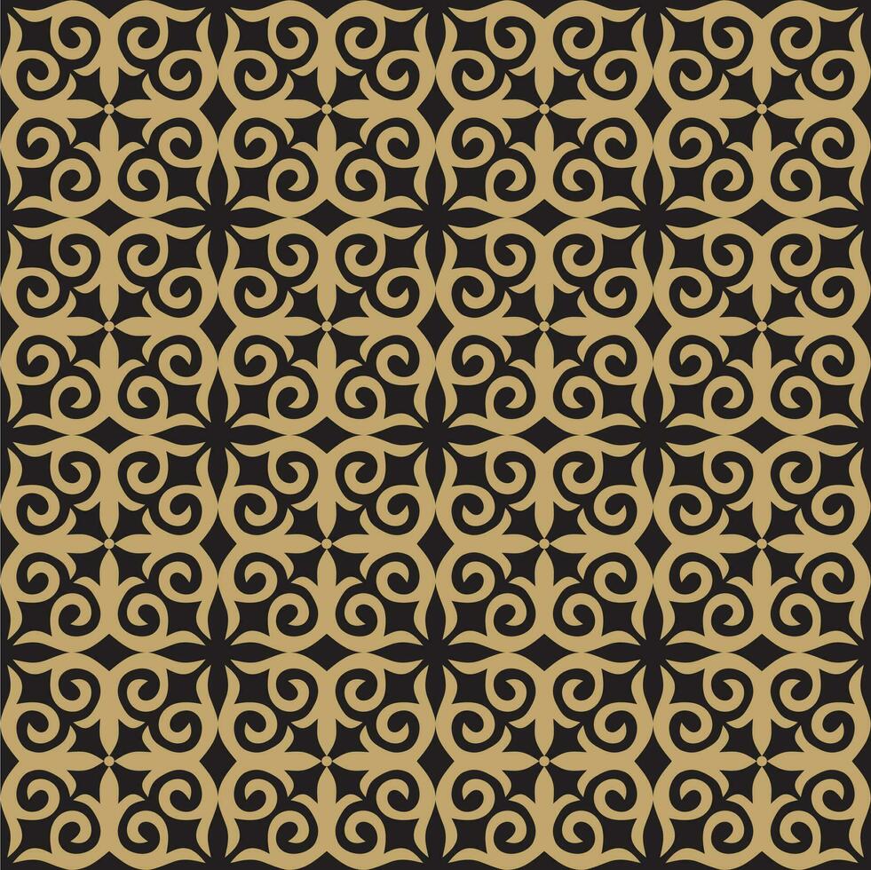 Vector seamless Kazakh national ornament. Gold pattern on a black background. Great steppe, Mongols, Kyrgyz, Kalmyks