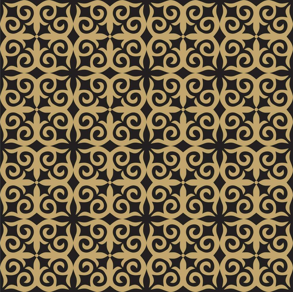 Vector seamless Kazakh national ornament. Gold pattern on a black background. Great steppe, Mongols, Kyrgyz, Kalmyks