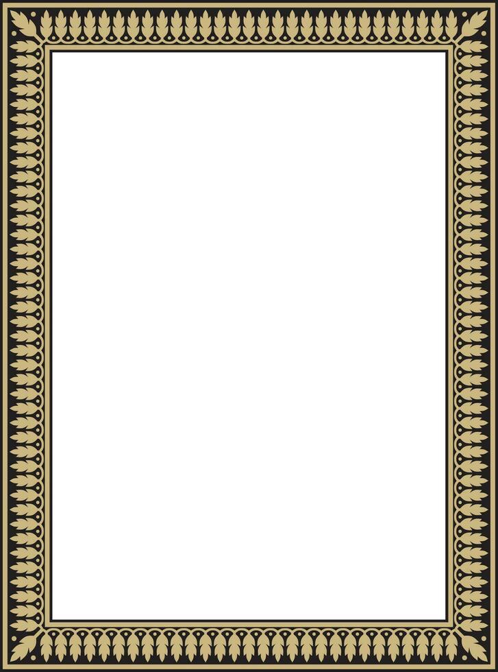 Vector square gold with black Indian national ornament. Ethnic plant border. Flowers frame. Poppies and leaves