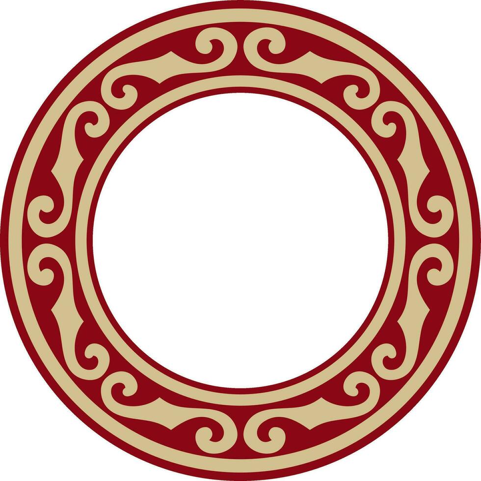Vector red and gold round Kazakh national ornament. Ethnic pattern of the peoples of the Great Steppe, Mongols, Kyrgyz, Kalmyks, Buryats. circle, frame border