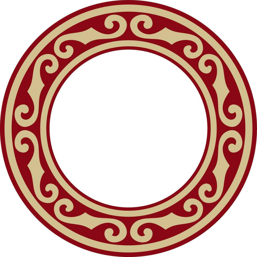 Vector red and gold round Kazakh national ornament. Ethnic pattern of the peoples of the Great Steppe, Mongols, Kyrgyz, Kalmyks, Buryats. circle, frame border