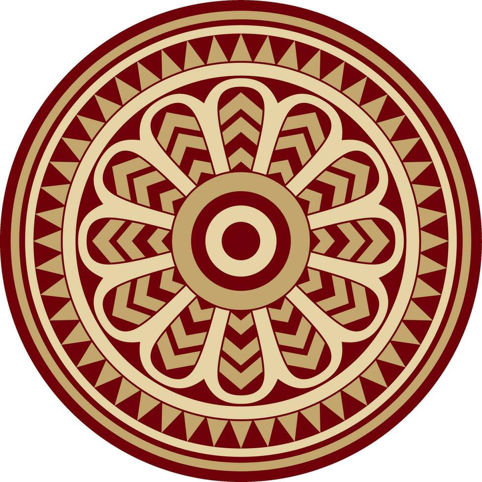 Vector red and black round ancient persian ornament. National Iranian circle of ancient civilization. Baghda
