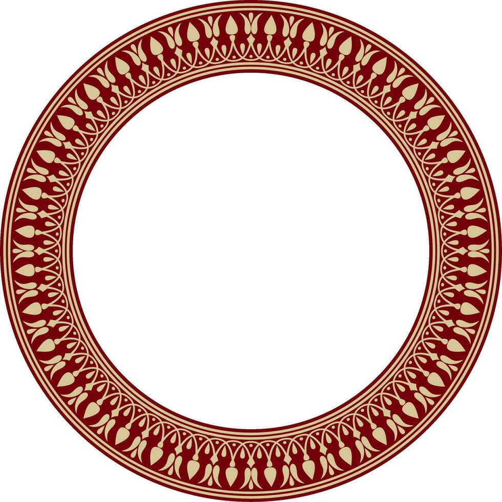 Vector gold and red round classic Greek meander ornament. Pattern, circle of Ancient Greece. Border, frame, ring of the Roman Empire