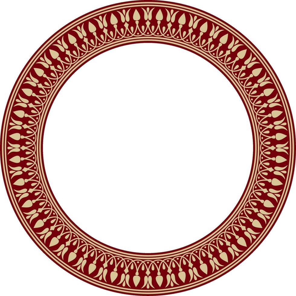 Vector gold and red round classic Greek meander ornament. Pattern, circle of Ancient Greece. Border, frame, ring of the Roman Empire