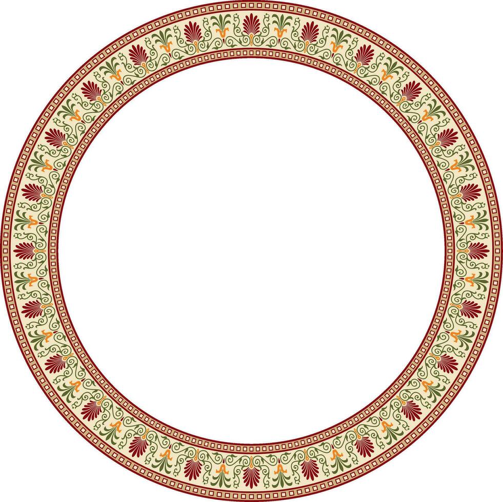 Vector colored round classical Greek ornament. European ornament. Border, frame, circle, ring Ancient Greece, Roman Empire