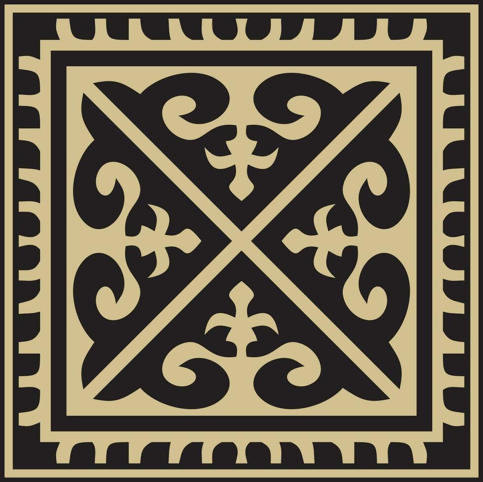 vector dorado con negro cuadrado kazakh nacional ornamento. étnico modelo de el pueblos de el genial estepa, .mongoles, kirguís, kalmyks, entierros.