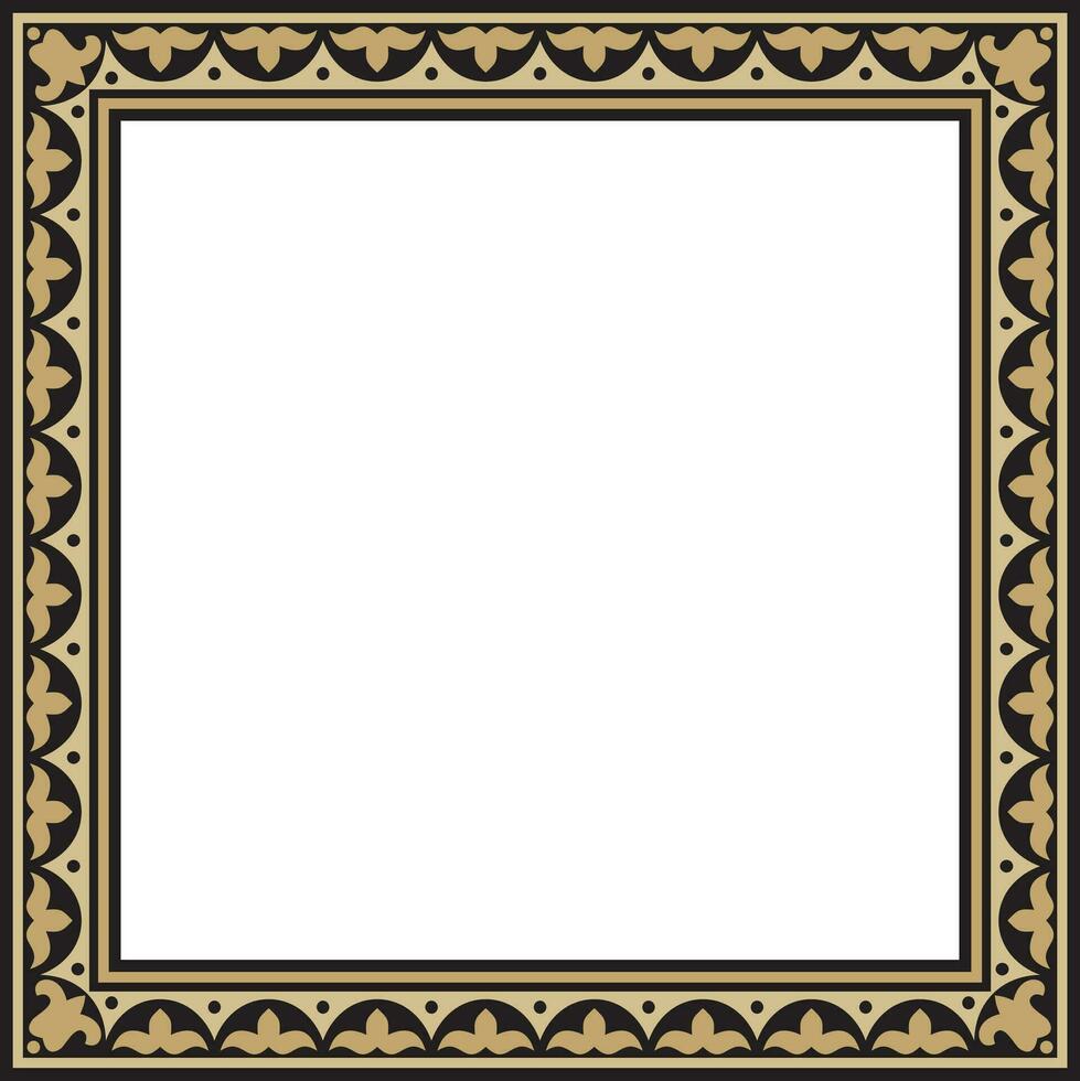 Vector golden with black Square Kazakh national ornament. Ethnic pattern of the peoples of the Great Steppe,