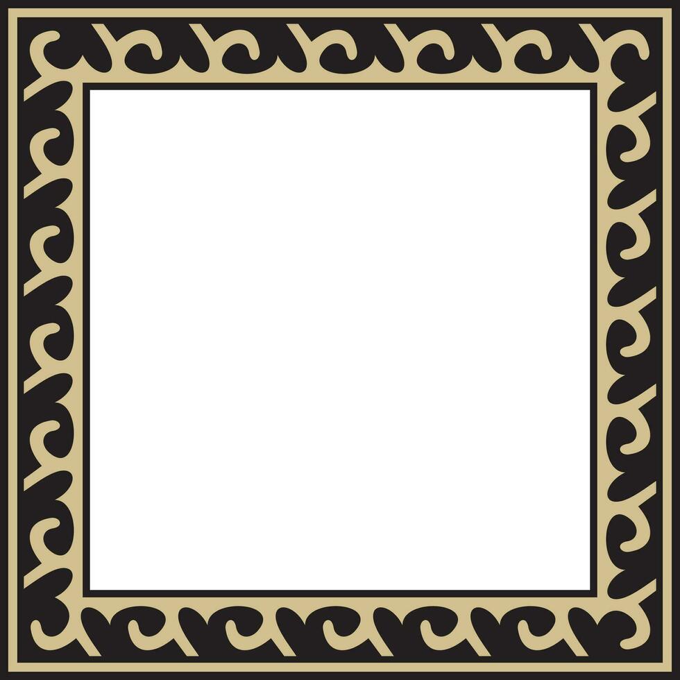 Vector golden with black Square Kazakh national ornament. Ethnic pattern of the peoples of the Great Steppe, .Mongols, Kyrgyz, Kalmyks, Buryats. Square frame border.