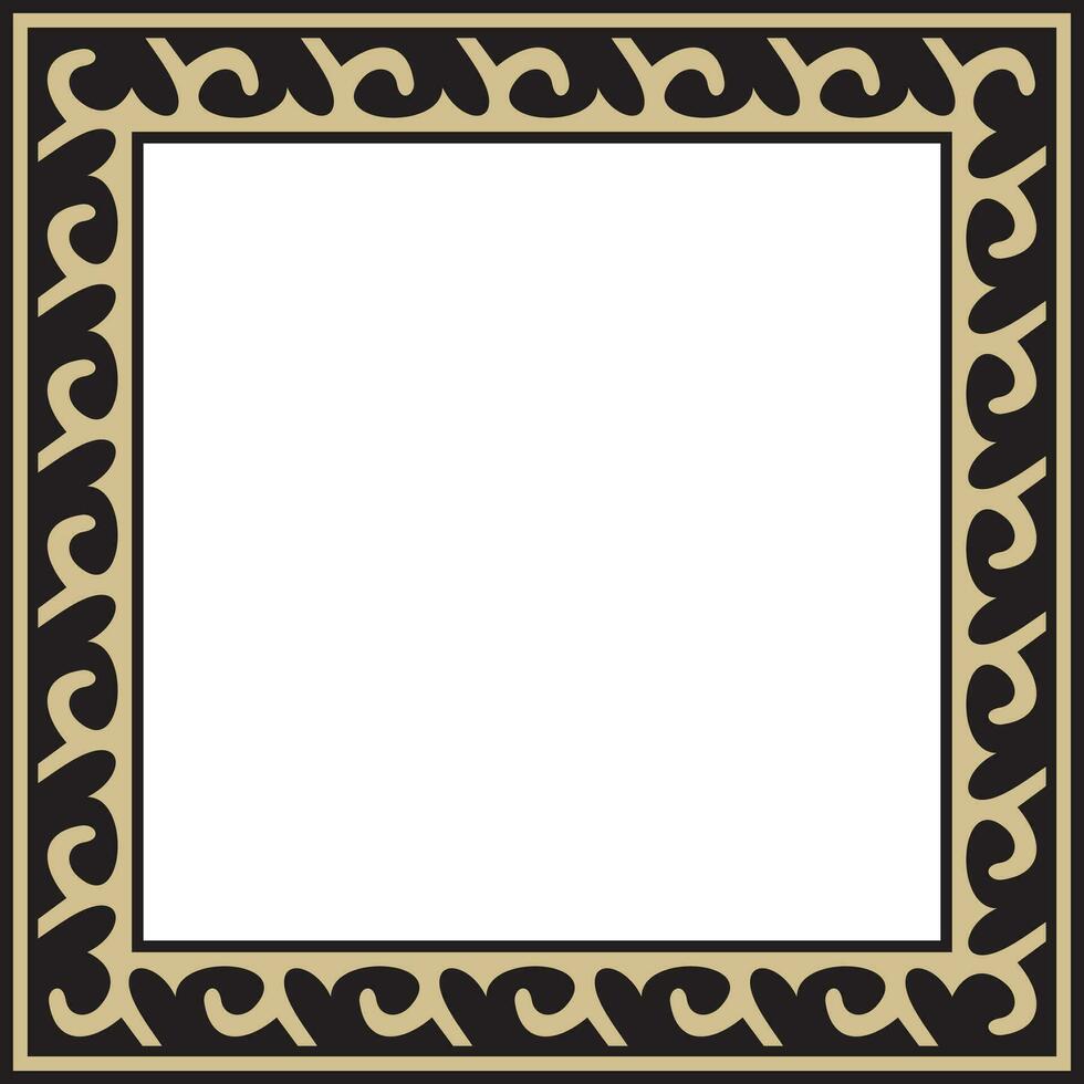 Vector golden with black Square Kazakh national ornament. Ethnic pattern of the peoples of the Great Steppe, .Mongols, Kyrgyz, Kalmyks, Buryats. Square frame border.