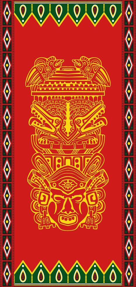 Vector red yellow green round colored aztec indian ornament with triangles and totem
