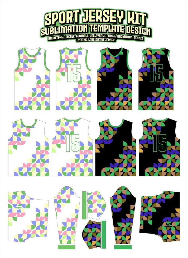 Green Colorful Circle Jersey Design Sportswear Layout Template vector