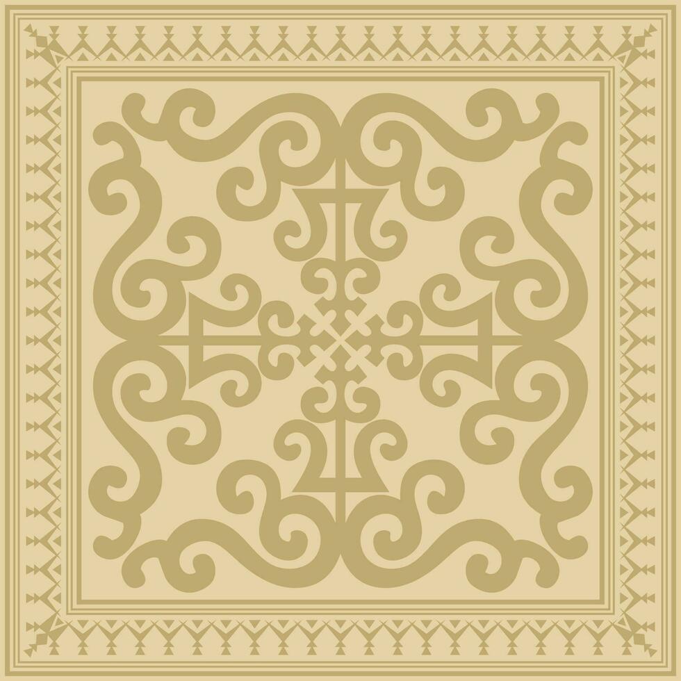 Vector gold square Yakut ornament. An endless rectangular border, a frame of the northern peoples of the Far East