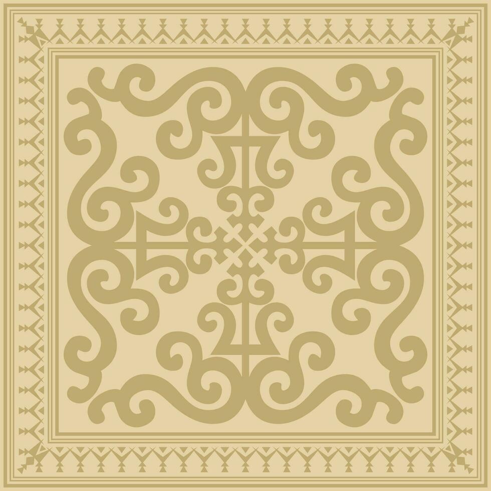 Vector gold square Yakut ornament. An endless rectangular border, a frame of the northern peoples of the Far East