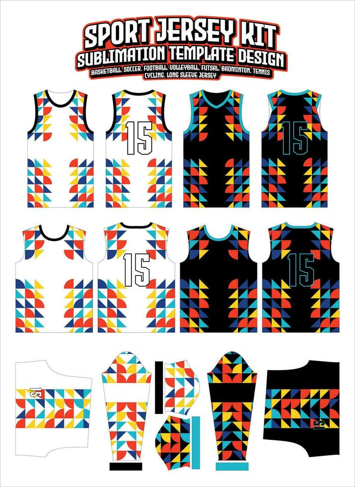 Geometric Abstract Shapes Jersey Design Sportswear Layout Template vector
