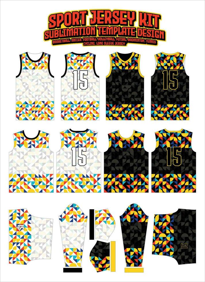Colorful Shapes Seamless Jersey Design Sportswear Layout Template vector