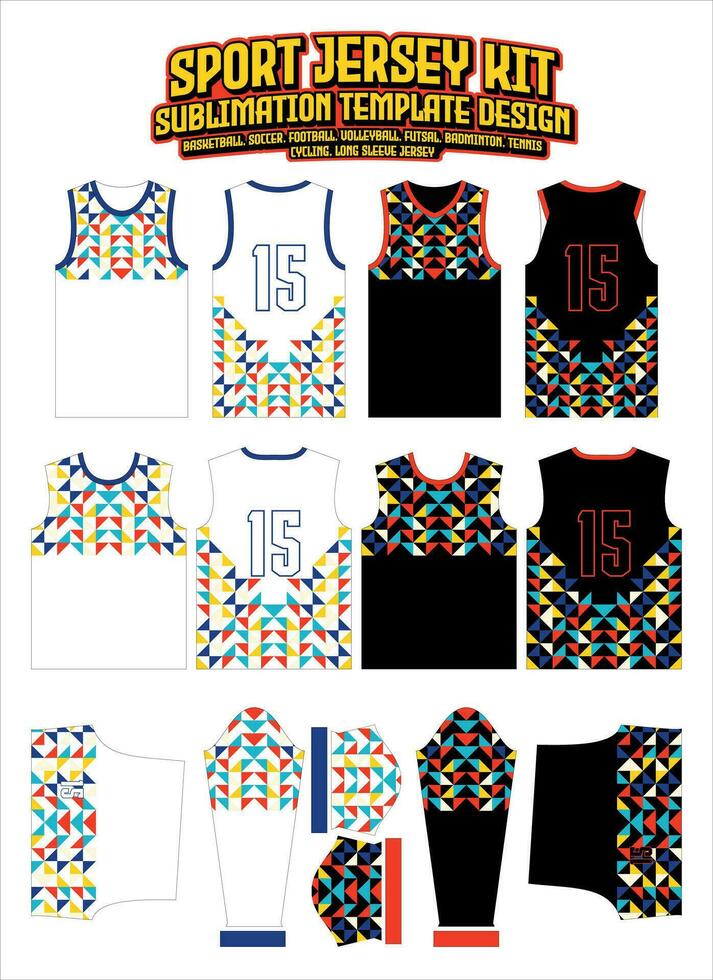 Triangle Colorful Pattern Jersey Design Sportswear Layout Template vector