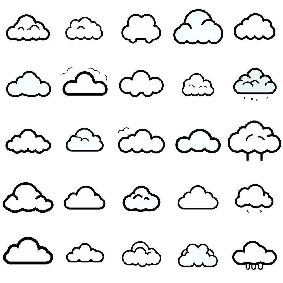 Cloud Icon Set Minimalistic Style Black White vector