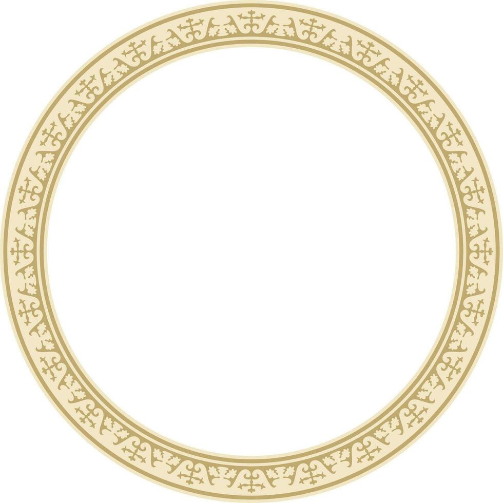 Vector golden round Kazakh national ornament. Ethnic pattern of the peoples of the Great Steppe, Mongols, Kyrgyz, Kalmyks, .Buryats. circle, frame border