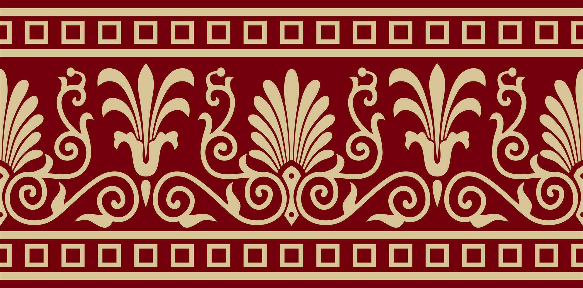 Vector gold and red seamless classic greek ornament. Endless European pattern. Border, frame Ancient Greece, Roman Empire