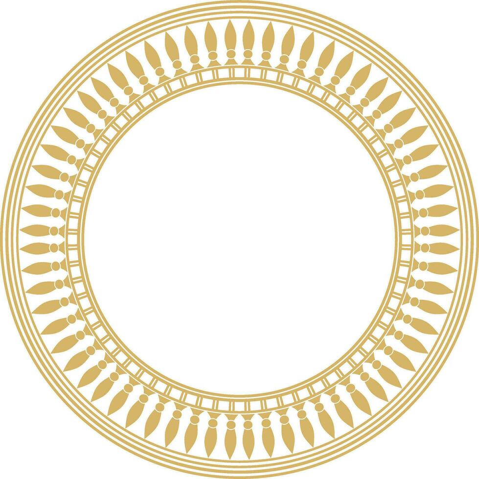 Vector golden round Egyptian border. Circle ornament of ancient Africa. Pattern of lotus flowers and sun