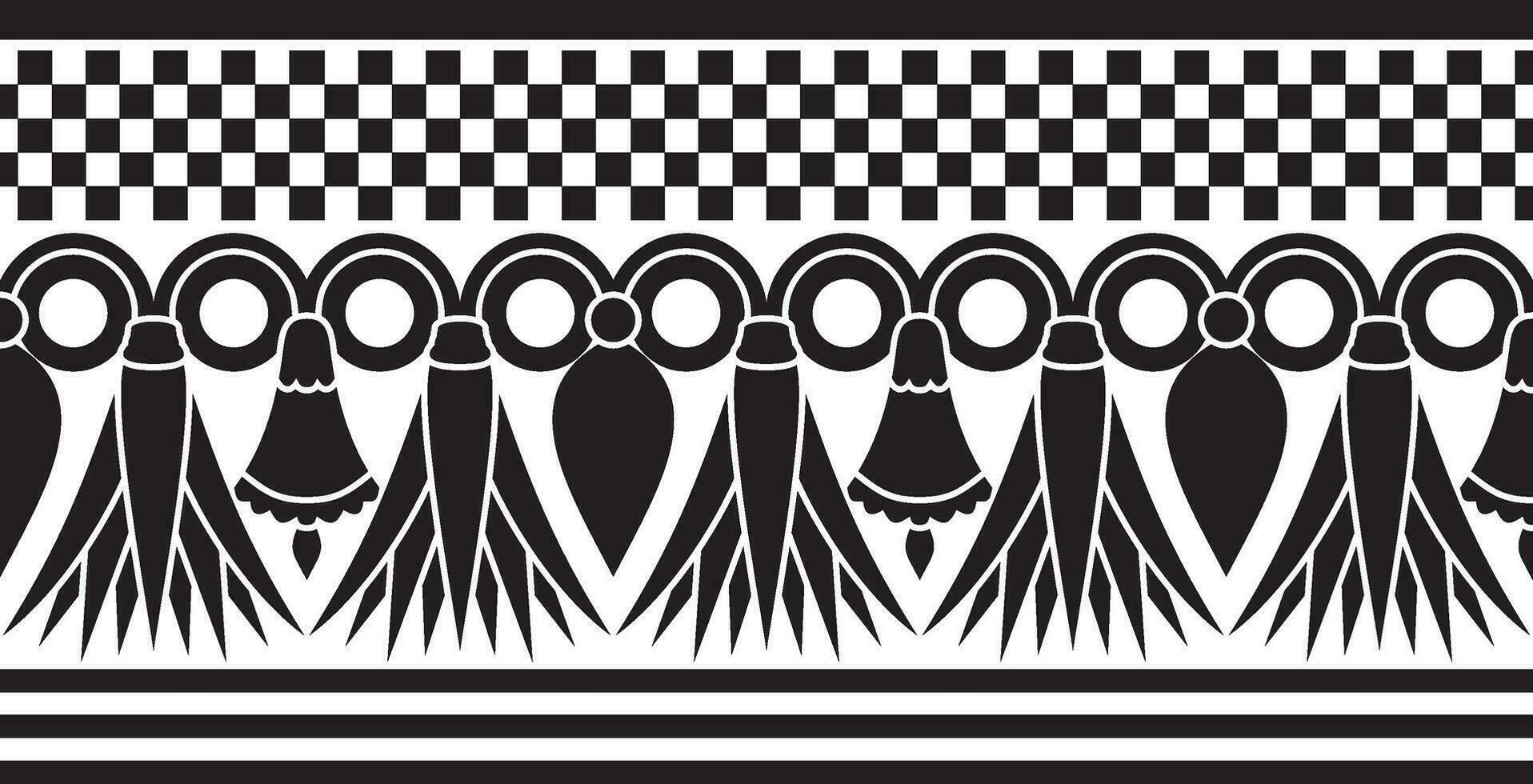 Vector monochrome seamless Egyptian border. Endless black Ornaments of Ancient Egypt. Geometric African frame