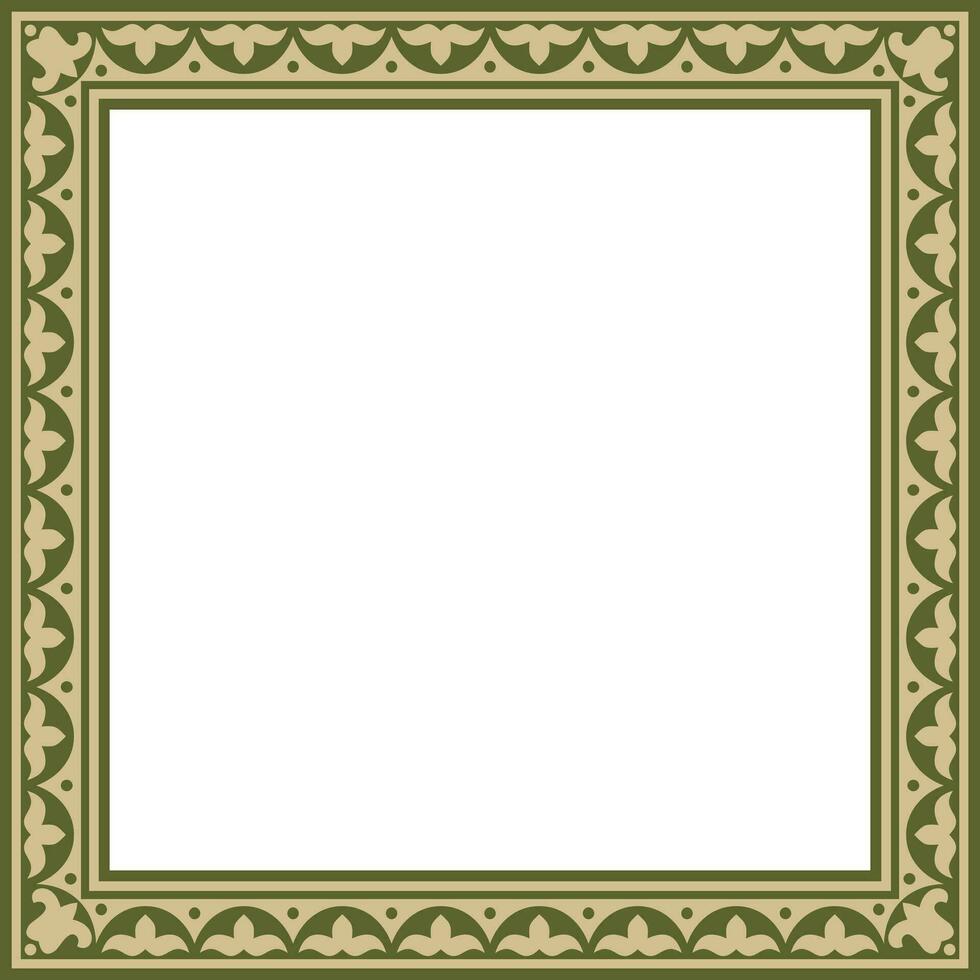 vector verde con negro cuadrado kazakh nacional ornamento. étnico modelo de el pueblos de el genial estepa, .mongoles, kirguís, kalmyks, entierros. cuadrado marco borde.