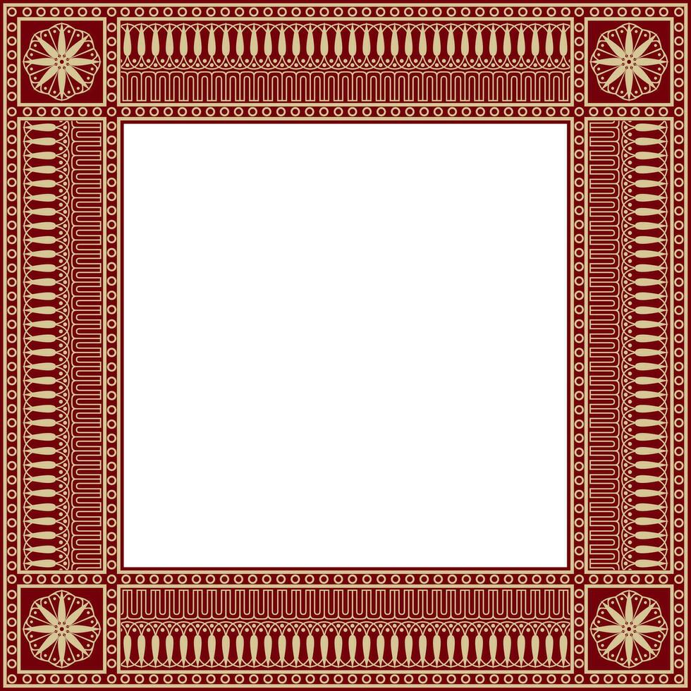Vector gold and red square classic greek meander ornament. Pattern of ancient Greece. Border, frame of the Roman Empire