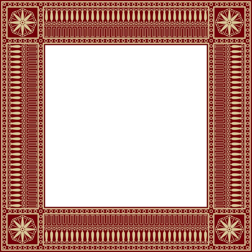 Vector gold and red square classic greek meander ornament. Pattern of ancient Greece. Border, frame of the Roman Empire