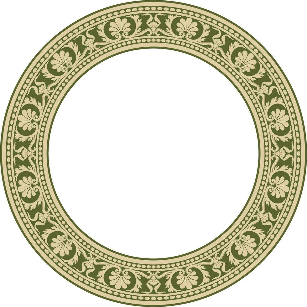 Vector gold and green round classic renaissance ornament. Circle, ring european border, revival style frame